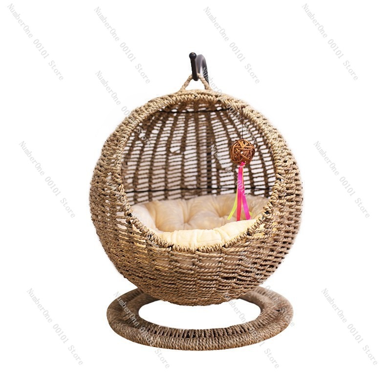 Pet Beds - Cuccia Sospesa Rotonda in Rattan per