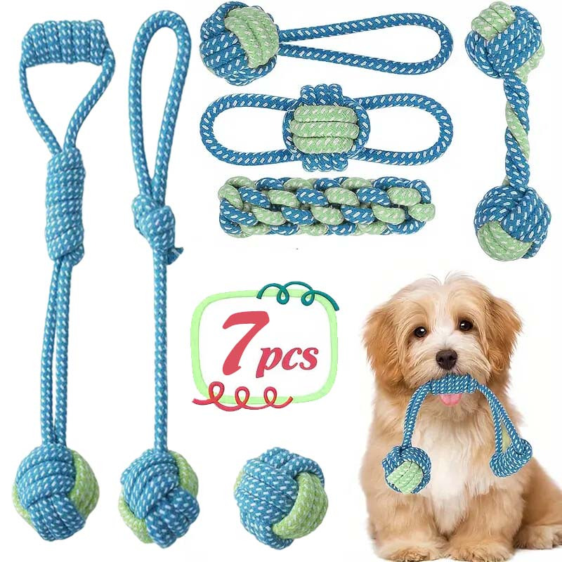 Dog Rope Toy Aggressive Chewers - Set di 7 Giocattoli Interattivi con
